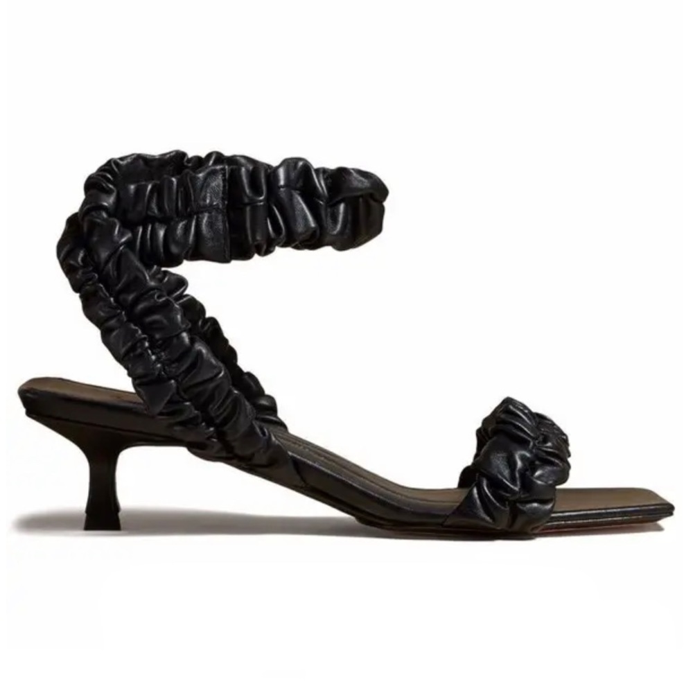 KHAITE Lexington Ruched Black Lambskin Leather Sandals